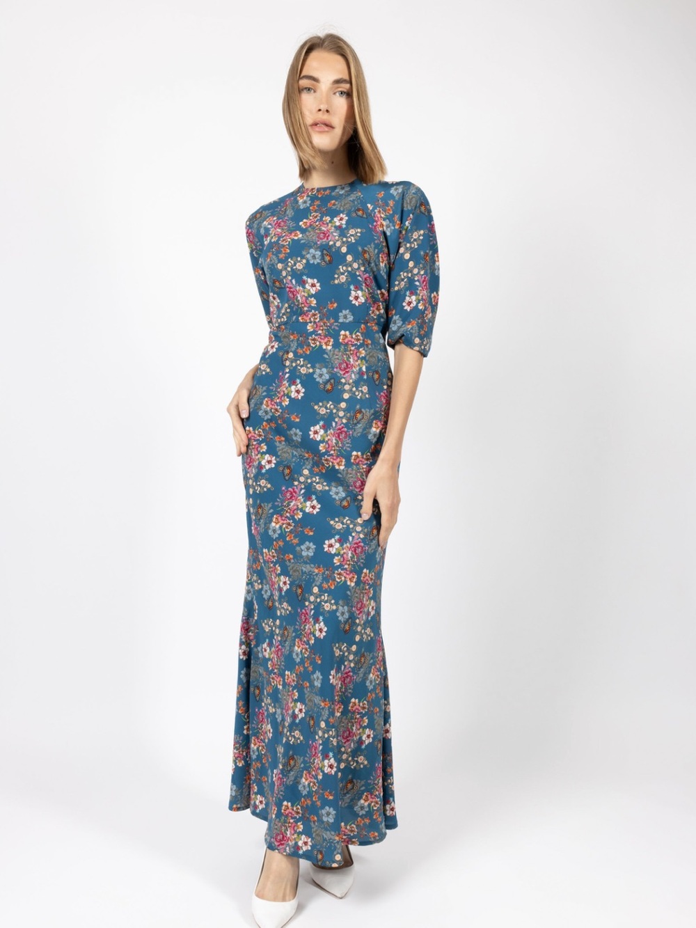 Mima Rosso Teal Floral Print Dress